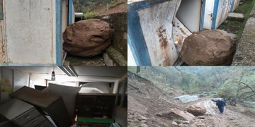 ریزش کوه در کوته کومه آستارا و تخریب یک کلاس کانکسی