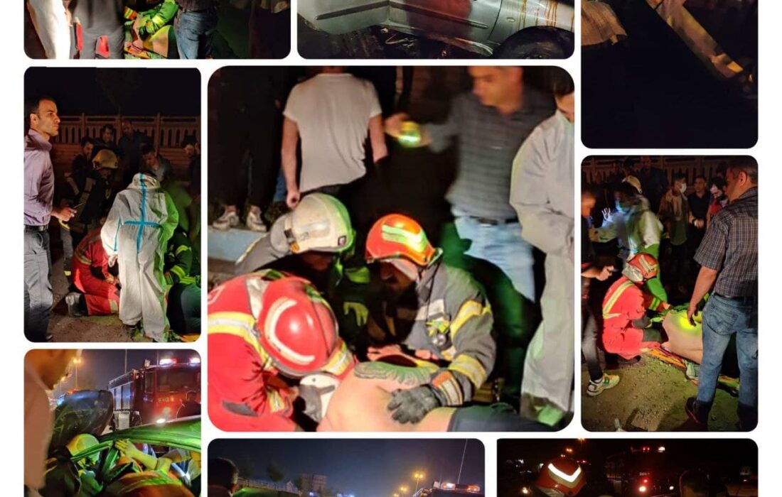 عملیات نجات آتش نشانی پس از محبوس شدن راننده ۲۰۶ در رشت